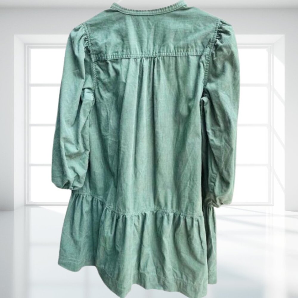 Free Assembly Green Corduroy Tiered Mini Swing Dress Puff Sleeve XS - Picture 3 of 8